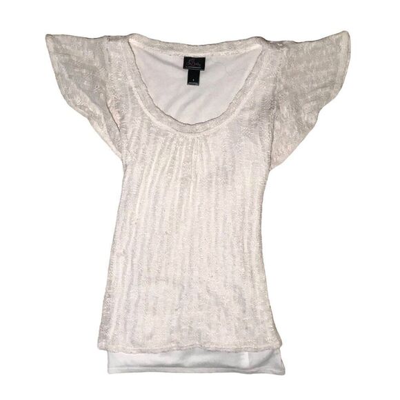 Women's Oh Baby By Motherhood Cottagecore Knit Ruffle Short Sleeve Top / Small - Picture 5 of 7